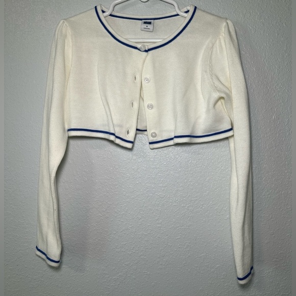 Janie and Jack Crop white blue Bouquet Cardigan Girls Size 5 - Picture 1 of 5
